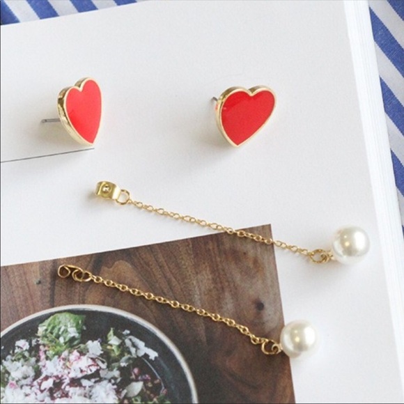 Pretty Versatile Red Heart Gold Dangle Earrings - Picture 4 of 4
